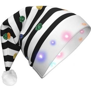 EdWal Glitter Rainbow Polka Dot Streep Zwart en Wit Kerstman Hoed LED Light-up Hoed, Grappige Pluche Kerstmuts, Kerstvakantie Party Hoed voor Volwassenen