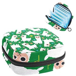 Periode Pouch Draagbare Tampon Opbergtas,Tampon Houder voor Portemonnee Vrouwelijke Product Organizer,Leuke Alpaca Patroon met Planten, Meerkleurig, 4.7x6.6x6.6 in/12x17x17 cm