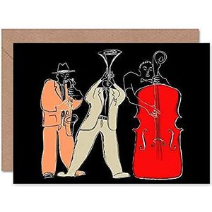 Musicians Jazz Moderne Illustratie Groeting Card Met Envelop Binnenkant Premium Kwaliteit Muziek
