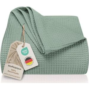 LAYNENBURG Sprei 180 x 220 cm - Wafelpiqué 100% Katoen - Lichte Zomer Deken - Katoenen Deken als Bed Deken, Bank Deken, Bank Deken - Luchtige Bank Deken (Mint groen)