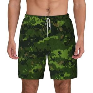CKGODGF Green Army digitale camouflageprint heren dubbellaagse zwembroek, verstelbaar tailletouw en zakken voor strand en vakantie, Wit, XL