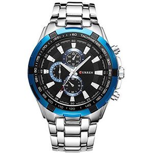 CURREN Heren Horloges, Horloges Quartz Analoge Polshorloge voor Mannen, Mode Waterdichte Roestvrij Stalen Band, Blauw, armband