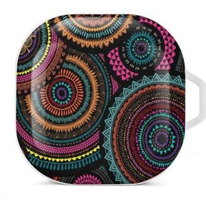 Ronde ornamentpatronen oordopjes hoesje compatibel met Samsung hard shell beschermhoes witte stijl