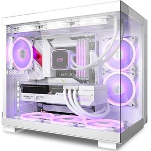 CPS C3T500 ARGB Sales Kit Tower ATX Case, PCCOOLER Tower PC Case, 6 120 mm ARGB-ventilatoren, compatibel met RTX 40-serie, dubbelzijdig volledig hoog doorlatend glas, kolomvrij ontwerp (T500 wit)