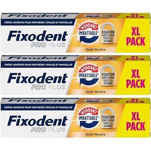 Fixodent Pro plus Zelfklevende crème voor totale en gedeeltelijke prothesen, onverslaanbaar, 57 g, XL, 3 stuks
