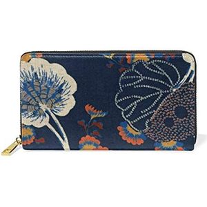 Japanse blauwe bloem portemonnee echt lederen portemonnee creditcardhouder voor vrouwen telefoon meisje