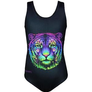 Aquarti Meisjes Badpak met Racerback en Dolfijn Print, Kleurrijke Tijger/Zwart, 128