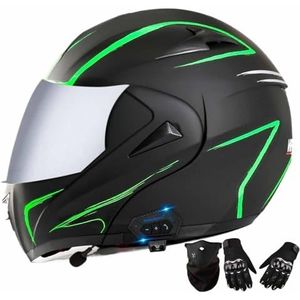 Bluetooth-motorhelm, DOT/ECE-goedgekeurde modulaire integraalmotorhelmen Dual Vizier Motor Street Bike Racing Motocross-helm for heren Dames ( Color : Silver , Size : XL )