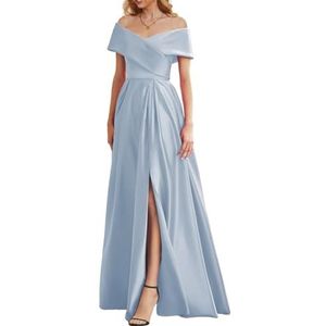 BRIGOW Satijnen bruidsmeisjesjurk voor bruiloft met split mouwloze galajurken plooien cocktailjurk grote maten, Lichtblauw, 44