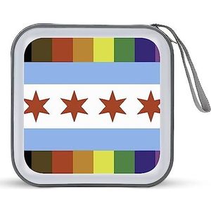 Chicago Pride Vlag Regenboog Strepen CD Case Houder Draagbare Disc Portemonnee Tas 40 Capaciteit Organizer Harde Plastic DVD Opbergtas voor Auto Thuis Reizen