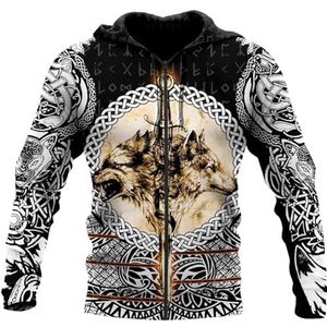 Noorse Mythologie Fenrir Wolf Sweatshirt - Heren 3D Full Body Totemprint Hiphop Rock Street Hoodie - Lente en Herfst Jas met Trekkoord en Lange Mouwen(Color:Zip Hoodie,Size:L)