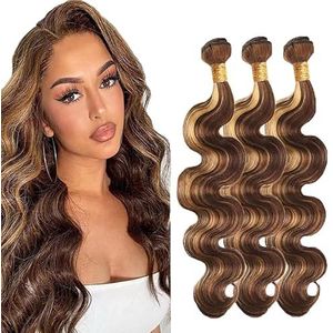 Tuheerst Body Wave Human Hair Bundles P427 Highlight Blonde Real Hair Human Hair Extensions Sew in Hair Extension 3 Bundles Double Weft Remy Hair Low Shedding for Woman 28 28 28 Inch