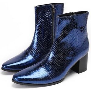 ZZveZZ - Vintage - Heren Leren Enkellaarsjes - Blauw - Met Rits