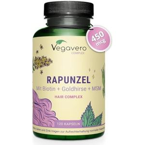 Vegavero RAPUNZEL | Haarvitamines met MSM, biotine, zink, L-cysteïne en selenium | KRUIDENKRACHTEXTRACTEN: Gouden gierst, bamboe en meer | Haarcapsules voor vrouwen | 120 capsules | Vegan