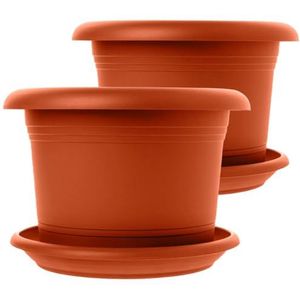 2friends Plantenpot groot buiten, bloempot groot 50 cm diameter, set van 2 bloempotten met onderzetter, grote kunststof terracotta plantenpot, plantenpotten, bloembak, model Tilly