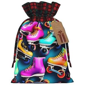 Kleurrijke rolschaatsen herbruikbare geschenktas-trekkoord kerstcadeau tas, perfect voor feestelijke seizoenen, kunst & ambachtelijke tas
