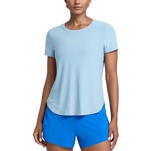 CRZ YOGA Cloudweight workouttops voor dames, lichtgewicht sportshirts met korte mouwen, T-shirts met zijsplit voor hardlopen in de sportschool Licht grijsachtig blauw XL