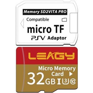 LEAGY SD2Vita 5.0 geheugenkaartadapter met 32 GB Micro SD-kaart, High Speed microSDHC UHS-I Flash geheugenkaart met PSV Micro SD-kaartadapter voor PSV 1000/2000 PSTV FW 3.60 HENkaku Enso-systeem