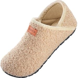 OBBYCO Fuzzy Bont Slippers voor dames en heren, casual huisschoenen, antislip, blote voeten, pantoffels, warme gesloten achterkant, indoor- en outdoorschoenen, Beige, 8/9 UK Men/ 8.5/9.5 UK Women