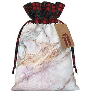 Roze wit marmer patroon herbruikbare geschenktas-trekkoord kerstcadeau tas, perfect voor feestelijke seizoenen, kunst & ambachtelijke tas