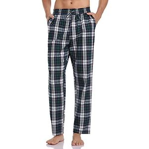NC Lange pyjamabroek voor heren, katoen, geruite slaapbroek, pyjamabroek, vrijetijdsbroek, loungebroek voor mannen, blauw+groen + wit., S