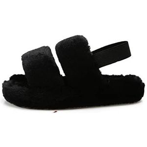 Dames Zomer Slippers Harige winter slippers dia's for vrouwen faux sliders indoor thuis schoenen riem schoenen vrouwelijke casual comfor winter schoenen Sloffen (Color : Noir, Size : 36-37)
