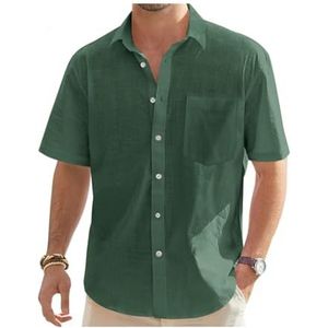 Overhemd Linnen Overhemd Met Korte Mouwen For Heren Modieuze Overhemden Outdoor Casual Overhemden Lichtgewicht Overhemd Strandoverhemd Overhemd Heren(Color:Army green,Size:XL)