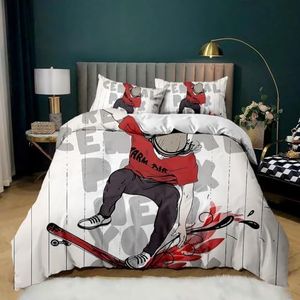 NUEYSP Beddengoedset voor Frans bed, skateboard, meisjes, kinderen, dekbedovertrek 200 x 200 cm, met ritssluiting, warm, zacht, hypoallergeen, microvezel, dekbedovertrekken en 2 kussenslopen van 50 x