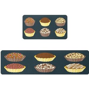 VAPOKF 2 stuks keukenmat toffee chocolade bal, antislip wasbaar vloertapijt, absorberende keuken mat loper tapijt voor keuken, hal, wasruimte