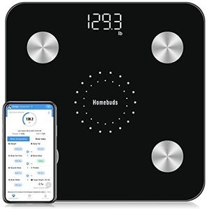 Homebuds Lichaamsvetweegschaal, personenweegschaal met app, 180kg, lichaamsanalyseweegschaal met bluetooth, weegschaal voor personen met lichaamsvet en spiermassa, BMI, proteïne, BMR, zwart
