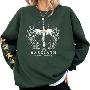 TJYES Basgiath War College Fourth Wing Sweatshirt Fantasie stijl Dragon Ride Sweatshirt Vrouwen Trui Sweatshirts, Groen, M