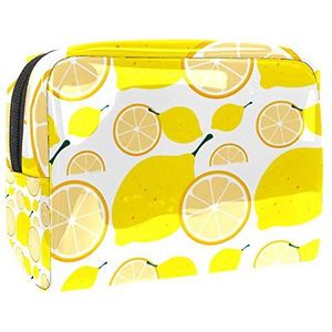 Make-uptas PVC toilettas met ritssluiting waterdichte cosmetische tas met geel citroenpatroon voor vrouwen en meisjes
