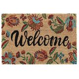 Relaxdays deurmat kokos, bloemen, Welcome-opschrift, 40x60 cm, antislip schoonloopmat voor binnen & buiten, kleurrijk