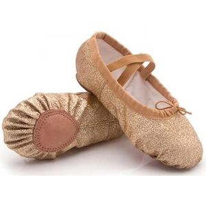 Balletpantoffels, glitter, blauw, roze, balletschoenen voor meisjes, zachte zool, plat, yoga, gym, slippers, dames, jazz-balletschoenen, dansschoenen, maat 24-44, Goud, 33 EU