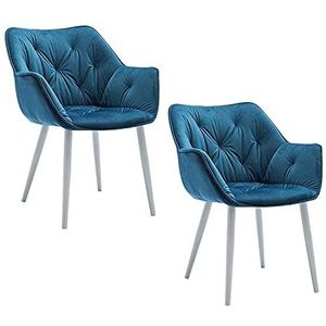 GEIRONV Fluwelen Dining Chair Set van 2, 45 × 44 × 80 cm Moderne Woonkamer Slaapkamer Keuken Lounge Side Stoel Metalen Benen Balkon Fauteuil Eetstoelen (Color : Blue, Size : White feet)