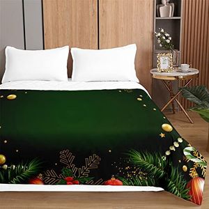 Oduo Spreien quilten bedsprei voor tweepersoonsbed eenpersoonsbed kinderen, Kerstmis dekbed gewatteerde deken sprei met reliëf gewatteerde wasbare woondeken (groene kerst, 220x240cm)