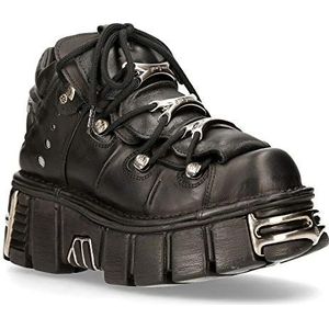 New Rock 106 S1 Unisex Goth Punk Zwart Metallic Platform Fashion Enkellaarzen, Zwart, 45 EU