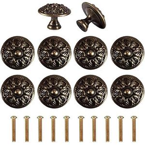 RetroKnobs, kastknoppen, 10-delige deurknoppen rond antiek brons kastknoppen met bloem - 24 mm - vintage - for keukenkastlade - retro bronzen ladehandgreep/wit (Color : Antique Bronze)