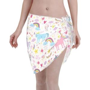 Amrole Vrouwen Korte Sarongs Strand Wrap Badpak Coverups voor Vrouwen Eenhoorns Roze, Zwart, one size