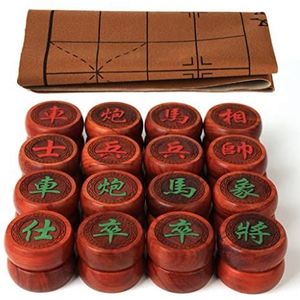 Xiangqi, bordspelset, puzzelspel, Chinees schaakspel met leren schaakbord, strategiespellen for feestfamilie-activiteiten volwassenen, roodgroen lettertype(Color:Brown,Size:5.0 CM/2"")