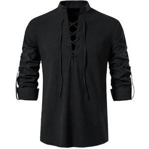 Linen Shirts Men Men'S Casual Blouse Cotton Linen Shirt Long Sleeve Tee Shirt Spring Autumn Vintage Yoga Shirts-Black-Us Xxl