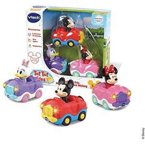 VTech - Tut Tut Disney Flitzers, Trio Cabriolet-set, 3 interactieve auto's, Minnie, Daisy en Mickey Mouse, muziek- en geluidsspeelgoed, cadeau voor kinderen van 1 jaar tot 5 jaar - inhoud in het Frans