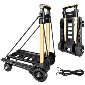 Opvouwbare steekwagen, met geruisloze, slijtvaste PU-tankwielen en verstelbare aluminiumlegering, 60 kg / 132 lbs capaciteit en lichtgewicht (3,9 lbs), draagbare heavy-duty en duurzame trolley dolly