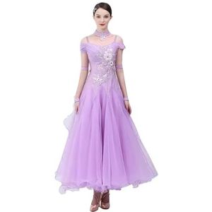 FZHQNZJF Professioneel Wals Concurrentie Dansjurken Glanzend Balzaal Danskostuums Mouwloos Tango Foxtrot Dans Outfit Flamenco Salsa Prestatie Rok,Purper,3XL