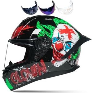 Volledige gezichtsmotorhelm, racemotorcrosshelm, compatibel met helder getint vizier, DOT-typegoedgekeurde straatfietshelm (M)(Green Clown,Medium)