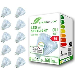 greenandco - CRI 90+ LED-spot - Warm Wit - 10x Vervangt 20W GU4 MR11 - 160 Lumen - 3000K - 12V AC/DC