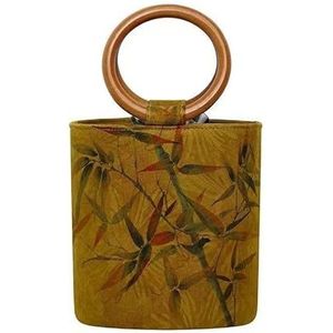 LELEW Houten handvat ring emmer tas handtas literaire retro clutch tas retro bamboe blad emmer tas, 1 kleur, Eén maat