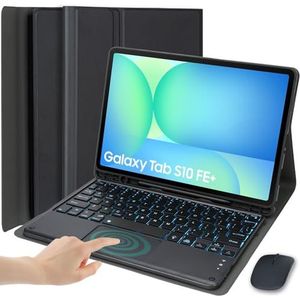 EHLCYS Touchpad-toetsenbordhoes voor Samsung Galaxy Tab S10 FE+ Plus 13,1 inch 2025 (SM-X620/X626), Afneembaar Toetsenbord Met 7-Kleurige Achtergrondverlichting, Met Penhouder En Muis,zwart