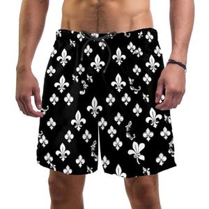 PAFEFO Little White Fleur De Lis boardshorts voor heren, sneldrogend, strand, zwemmen, sportpakken met zakken, Kleine Witte Fleur De Lis, L