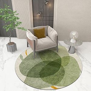 Tapijt - Ronde Vloerkleed - Groen Geel Modern Patroon - Ø 120 cm - Antislip